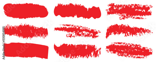 Red grunge textured paint brush stroke vectors, Vector paintbrush set. Grunge design elements. Paintbrush and brush strokes on a white background.
