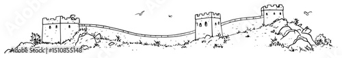 great wall of china hand drawn panoramic vector illustration