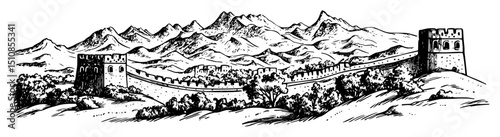 great wall of china panoramic view in highlands