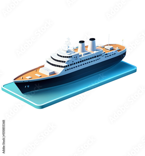 3D ship icon, realistic maritime vessel design, isometric sea transport model, modern cargo or cruise ship render, ocean travel illustration, high quality graphic asset, transparent background
