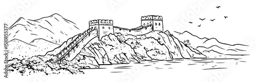 great wall of china on rocky mountain ridge with towers