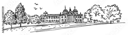 historic palace with garden park and trees