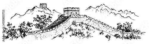 great wall of china climbing through mountain range