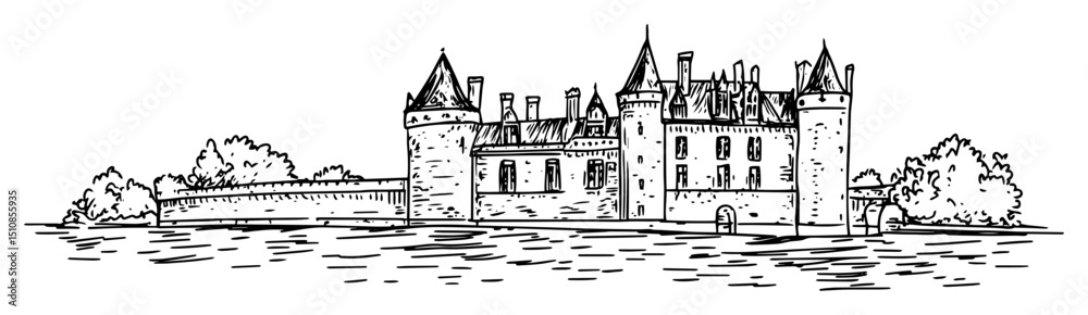 Obraz premium french renaissance castle with moat and towers