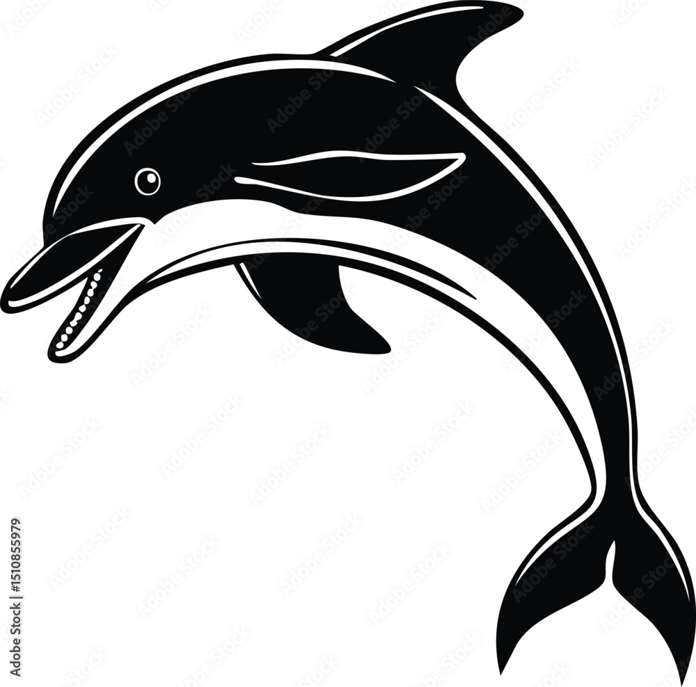 Naklejka premium Dolphin Silhouette Vector | Elegant Black Art for Aquatic Illustration Vector Format