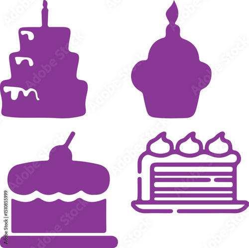 Cute seamless pattern of cartoon cupcakes and cakes with sweet decorations in a vector illustration