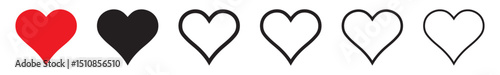 Heart icon, red, black and outline heart icon, love icon.