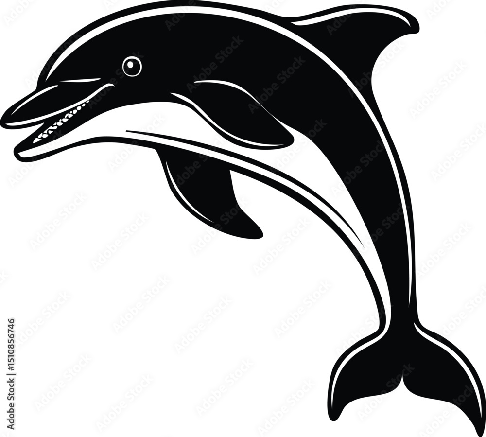 Fototapeta premium Dolphin Silhouette Vector | Elegant Black Art for Aquatic Illustration Vector Format