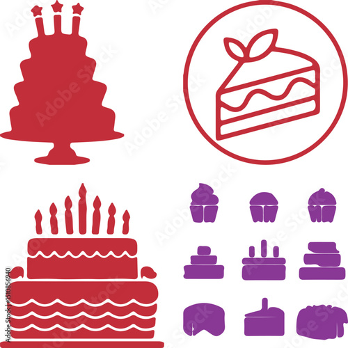Cute seamless pattern of cartoon cupcakes and cakes with sweet decorations in a vector illustration