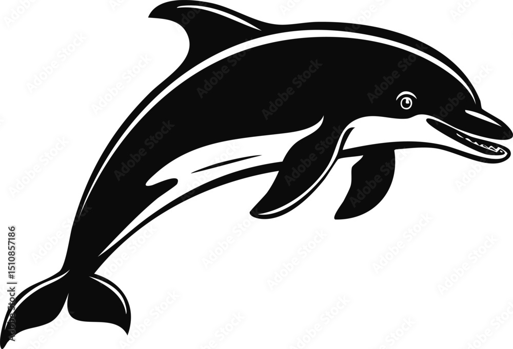 Fototapeta premium Dolphin Silhouette Vector | Elegant Black Art for Aquatic Illustration Vector Format