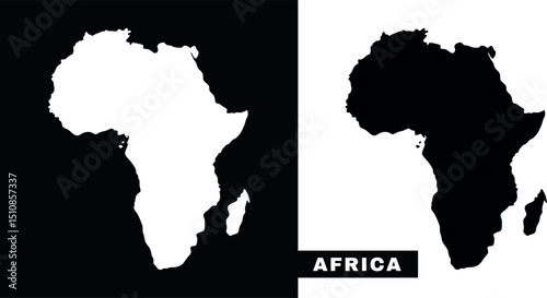 Black and White Africa Map Silhouette - High Contrast Geographic Illustration of Continent for Education, Design, Cartography, and Visual Reference