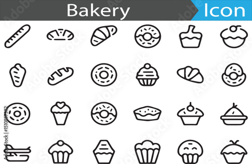 A set of Bakery - minimal thin line web icon set. Outline flat icons collection set vector illustration