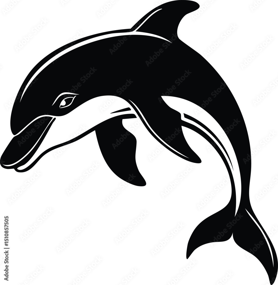 Naklejka premium Dolphin Silhouette Vector | Elegant Black Art for Aquatic Illustration Vector Format