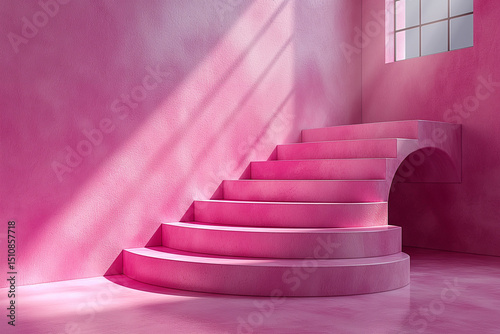 Pink stairs with a pink wall
