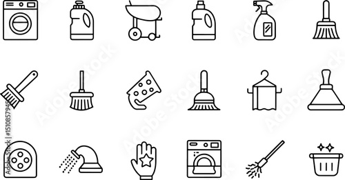 house cleaning icon set  housekeeping related line.eps