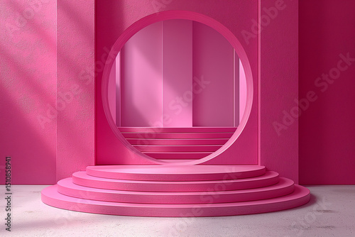 A pink room with a pink archway