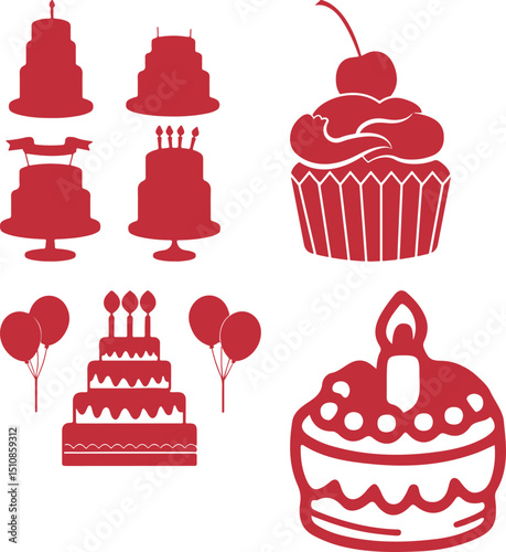Cute seamless pattern of cartoon cupcakes and cakes with sweet decorations in a vector illustration