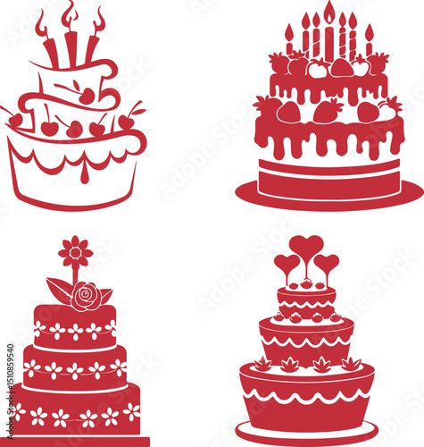 Cute seamless pattern of cartoon cupcakes and cakes with sweet decorations in a vector illustration