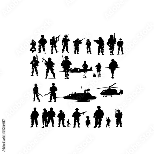 Combat Doodle Icons - Minimalist Army Drills on White Background