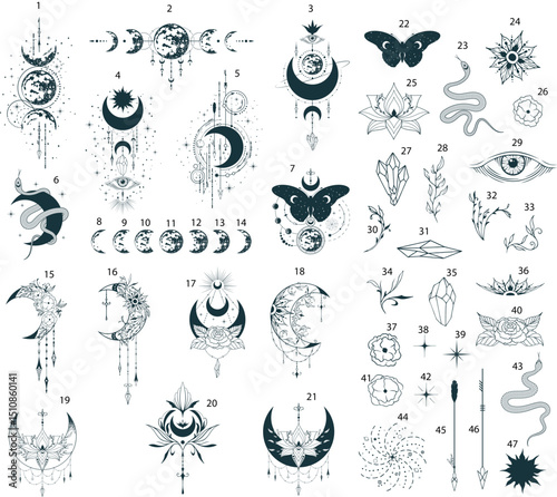 Mysterious abstract star and moon clip art vector illustration
