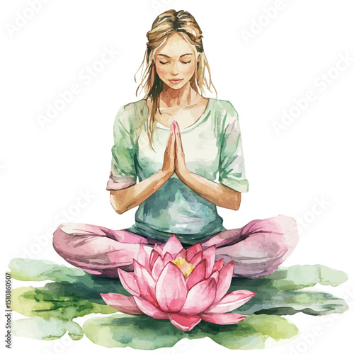 Lotus Position, watercolor drawing vector, high quality, isolated on a white background.