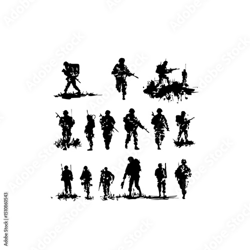 Combat Doodle Icons - Minimalist Army Drills on White Background