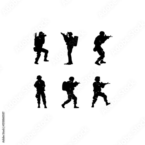 Combat Doodle Icons - Minimalist Army Drills on White Background