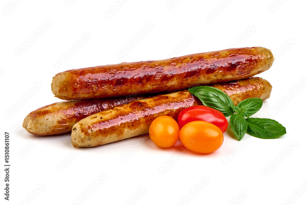 Roasted BBQ Sausages, isolated on White Background. Roasted BBQ Sausages, isolated on White Background.