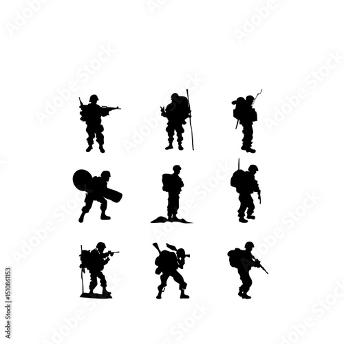 Combat Doodle Icons - Minimalist Army Drills on White Background
