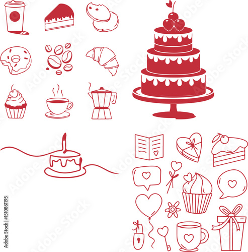 Cute seamless pattern of cartoon cupcakes and cakes with sweet decorations in a vector illustration