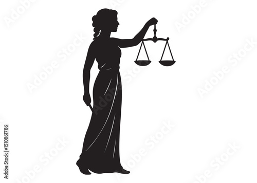 justice scales lady logo silhouette vector, lady justice logo  icon silhouette, woman holding scales of justice silhouette lady lawyer logo design vector illustration silhouette on a white background 