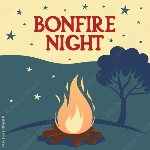 Bonfire Night Illustration: Capturing the essence of a festive evening, a stylized bonfire blazes against a night sky, evoking feelings of warmth and togetherness.