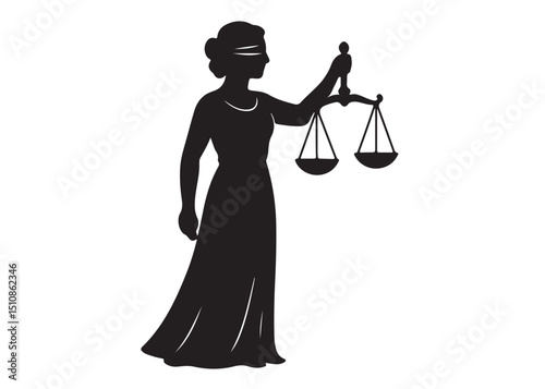 justice scales lady logo silhouette vector, lady justice logo  icon silhouette, woman holding scales of justice silhouette lady lawyer logo design vector illustration silhouette on a white background 