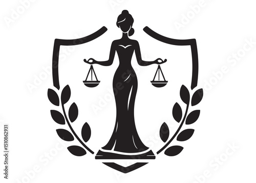 justice scales lady logo silhouette vector, lady justice logo  icon silhouette, woman holding scales of justice silhouette lady lawyer logo design vector illustration silhouette on a white background 