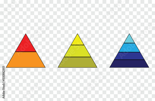 Colored levels of triangular pyramid. Triangular pyramid infographic vector icon set.  Development level infographic. designed for business presentations, charts, educational materials. EPS file 87.