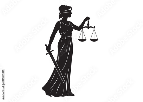 justice scales lady logo silhouette vector, lady justice logo  icon silhouette, woman holding scales of justice silhouette lady lawyer logo design vector illustration silhouette on a white background 