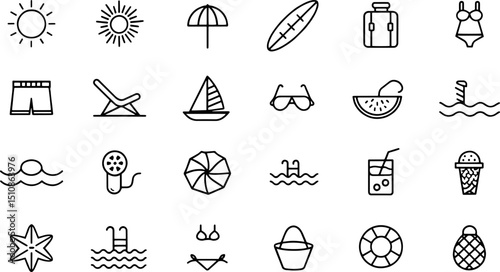 summer icon set  containing beach  surfing  sun  i.eps