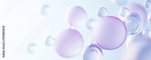 Abstract Spheres and Bubbles in Dynamic Liquid Flow: Natural Cosmetic Skincare, Beauty Care, Organic Extract, Innovative Rejuvenating Formula, Hydrating Translucent Purple Cell Background Design