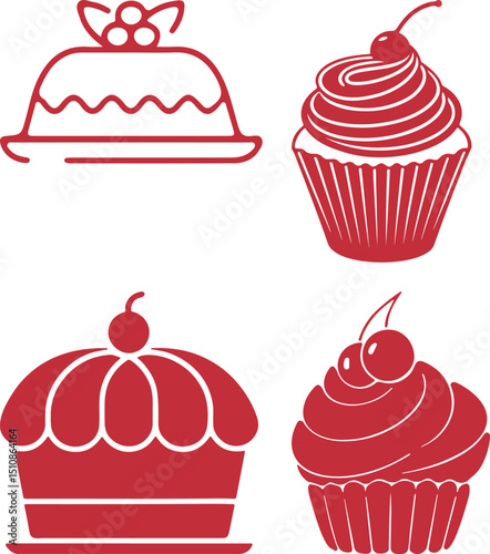 Cute seamless pattern of cartoon cupcakes and cakes with sweet decorations in a vector illustration