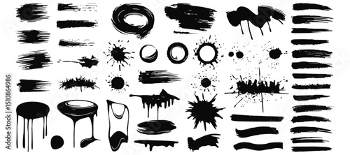 Decoration grunge, graphic pack graffiti spray, brush strokes, highlighters, rectangle grunge shapes for text with splash. Dirty decoration grunge box with paint stroke, spray clouds. Vector set