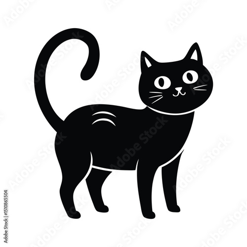 Halloween cat silhouette, Halloween simple cat silhouette black on white, Black cat, scary cartoon Halloween Vector illustration