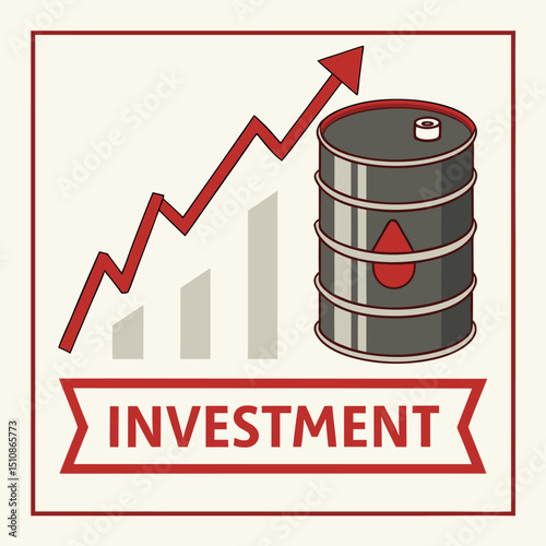 Investment in Action: An illustration of the concept of investment, showing a barrel of oil, rising financial chart, and a call to action label.