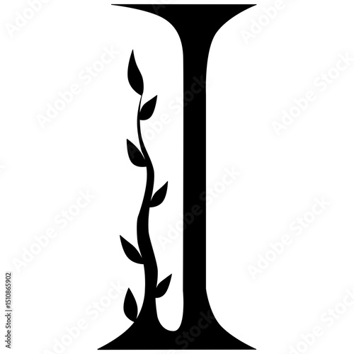 Minimalist letter “I” logo with a tree branch and leaves design. Symbolizes growth, creativity, and nature—ideal for eco-friendly or modern brands.