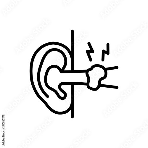 Sulfur plug outline icon. A buildup of earwax blocking the ear canal simple sign. Improper ear hygiene leading to hearing loss logo. Medical vector isolated on white background.