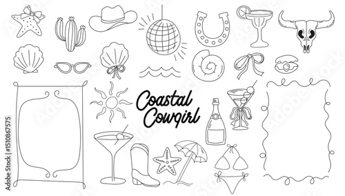 Coastal cowgirl hand drawn vector
