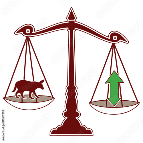Equality Symbol of Animal Welfare: An illustrated balance scale showcasing the disparity between animal welfare and other factors.