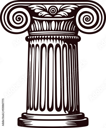 Detailed ionic column with classical greek architectural design and ornate capitals