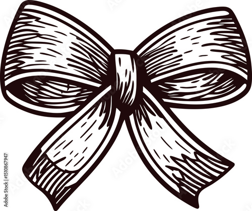 Elegant sketch of a decorative bow ribbon with exquisite details and texture in monochrome design