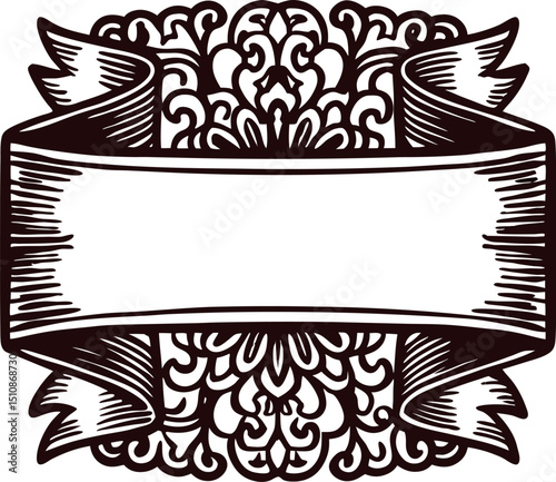 Ornate decorative blank vintage banner with intricate floral patterns