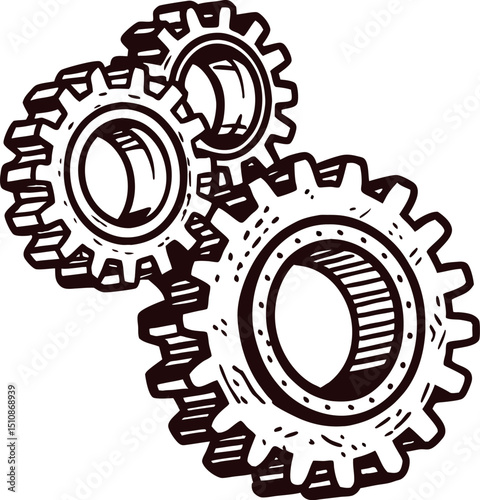 Three interlocking gears in motion representing industry and mechanism